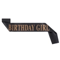 Elegante schwarze Satinschärpe Birthday Girl mit schimmernder goldener Glitzerschrift - Gold Birthday Girl
