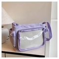 Japanese style light purple PVC patchwork jelly crossbody bag with transparent window - Purple