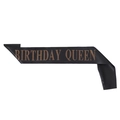 Eleganter schwarzer Satinstreifen Birthday Queen mit glitzerndem Goldschriftzug für Party - Roségold Birthday Queen