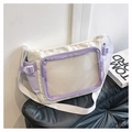 Minimalist rectangular PVC messenger bag in cream white and light purple patchwork style - White and Purple