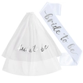 White bridal sash and veil set with silver Bride to Be lettering for wedding parties - Silver Stamped Veil + White Sash with Silver Text