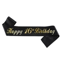 Fascia in raso nero con scritte dorate Happy 16th Birthday per festa di compleanno - Taglia unica / Happy 16th Birthday (Nero Oro)