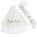 White bridal veil and satin sash set with gold foil Bride to Be script for weddings - Gold Stamped Veil + White Sash with Gold Text