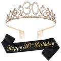 Set corona dorata per il 30° compleanno e fascia in raso nero per festa di compleanno - 30esimo Compleanno Oro Kit