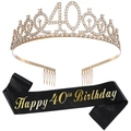 Golden 40th birthday set with rhinestone crown and black happy birthday sash - 40th Birthday Gold Kit