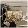 Bolso bandolera de pata de gallo beige y blanco con correa ancha y monedero pequeño - Caqui