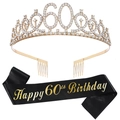 60th Birthday set with golden rhinestone 60 tiara and black Happy 60th Birthday sash - 60th Birthday Gold Kit