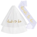 White double-layer bridal veil and satin sash set with golden Bride to be lettering - Gold Stamped Veil + White Scalloped Sash with Gold Text