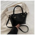 Minimalist black gloss PU leather bucket bag with golden hardware and handles - Black Without Pendant
