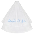 White double layer wedding veil featuring blue bride to be lettering and a hair comb - Light Blue Veil
