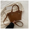 Retro brown faux leather bucket bag with top handle and fashion debossed logo - Brown Without Pendant
