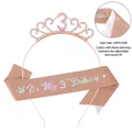 Set d'anniversaire 3 ans fille avec couronne or rose et écharpe pailletée assortie - Ensemble or rose 3ème anniversaire