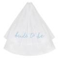 Double layer white tulle bridal veil with light blue bride to be text for party - Single Veil / White (Light Blue Printed Text)