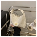 White pleated texture underarm bag with MIAO SHE leather label and silver hardware - No Pendant / White