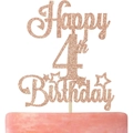 Décoration de gâteau pailletée Happy 4th Birthday en or rose avec étoiles - 4ème Anniversaire