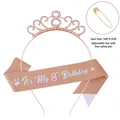 Rose gold 8th birthday set with glitter sash, rhinestone crown, and safety pin for girls - 8th Birthday Rose Gold Set