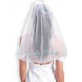 White bridal short veil with blue Bride to be embroidery for bachelorette parties - Light Blue Embroidered Veil