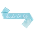 Elegant light blue satin sash with white bride to be embroidery for bridal shower - Blue Sash (White Lettering)