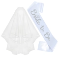 Voile de mariée double couche blanc avec écharpe en satin Bride to Be pailletée - Taille unique / Voile + Écharpe Pailletée Argentée