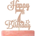 Decoración para tarta de purpurina oro rosa Feliz 7 Cumpleaños acabado brillante - Feliz 7º Cumpleaños