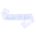 White satin bride to be sash with light blue elegant lettering for bachelorette party - White Sash (Blue Lettering)