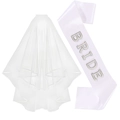 Voile de mariée blanc et écharpe en satin avec lettrage en perles pour enterrement de vie - Taille unique / Voile + Écharpe Bride À Perles