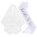 Ensemble mariée avec voile en dentelle multicouche et écharpe en satin Bride To Be - Taille unique / Voile + Écharpe Argentée (JD181)