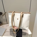 Bolso tote minimalista de cuero PU beige con bolsillo para mujer y universidad - Blanco