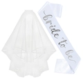 Ensemble mariée avec voile en tulle multicouche et écharpe en satin Bride to be argent - Taille unique / Voile + Écharpe Argentée (JD180)