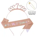 7th Birthday rose gold rhinestone crown and pink glitter sash set for girls party - 7th Birthday Rose Gold Set