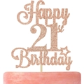 Décoration de gâteau 21 ans rose doré pailleté avec des éléments d'étoiles brillantes - Joyeux 21ème Anniversaire