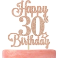 Décoration de gâteau Happy 30th Birthday or rose pailleté avec des étoiles - Joyeux 30ème Anniversaire