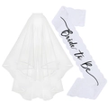Voile de mariée blanc double couche et écharpe en dentelle Bride To Be pour enterrement de vie de jeune fille - Écharpe en Dentelle Blanche + Voile (JD191)