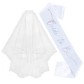 Écharpe de mariée Bride To Be et voile court en tulle à double couche pour fête de mariage - Écharpe Imprimé Laser Flocon + Voile (JD191)