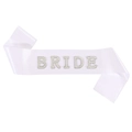 White satin bride sash with pearl and rhinestone lettering for wedding party - Pearl Sash (White Rhinestone)