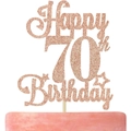 Décoration de gâteau 70 ans en paillettes or rose avec étoiles pour fête d'anniversaire - Joyeux 70ème Anniversaire
