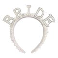 Cerchietto da sposa con perle bianche e scritta BRIDE in strass per feste di nozze - Fascia di Perle (Strass Bianco)
