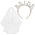 Elegant bride accessories set featuring a pearl headband and white layered tulle veil - Bride Pearl Headband And Veil White Zirconia