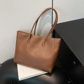 Classic brown leather tote bag with long shoulder straps for business and daily commuting - Brown