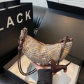 Brown houndstooth crescent bag with leather strap and dachshund charm in a gift box - Khaki (With Pendant)