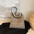 Borsa hobo vintage a quadri pied-de-poule con tracolla in pelle per l'autunno - Marrone