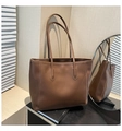 Bolso tote grande minimalista de cuero marrón oscuro con asas largas para oficina y hombro - café
