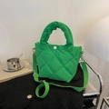 Vibrant green quilted puffer cloud bag in soft nylon with adjustable fabric strap - Green