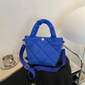 Klein blue quilted bucket bag with ruched handles and adjustable crossbody strap - Blue