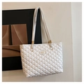 Sac fourre-tout matelassé blanc avec broderie en losanges et détails dorés - Blanc