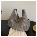 Large capacity dark grey corduroy tote bag with thick strap and textured finish - Gray