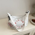 White corduroy tote bag with red letter embroidery and matching round coin purse - White