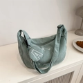 Light green corduroy crescent tote bag with mini round coin purse and embroidery - Light Green