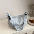 Light blue corduroy tote bag with embroidery, adjustable strap and round coin purse - Blue