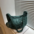 Borsa tote in velluto a coste verde scuro con tracolla regolabile e borsellino - Verde scuro